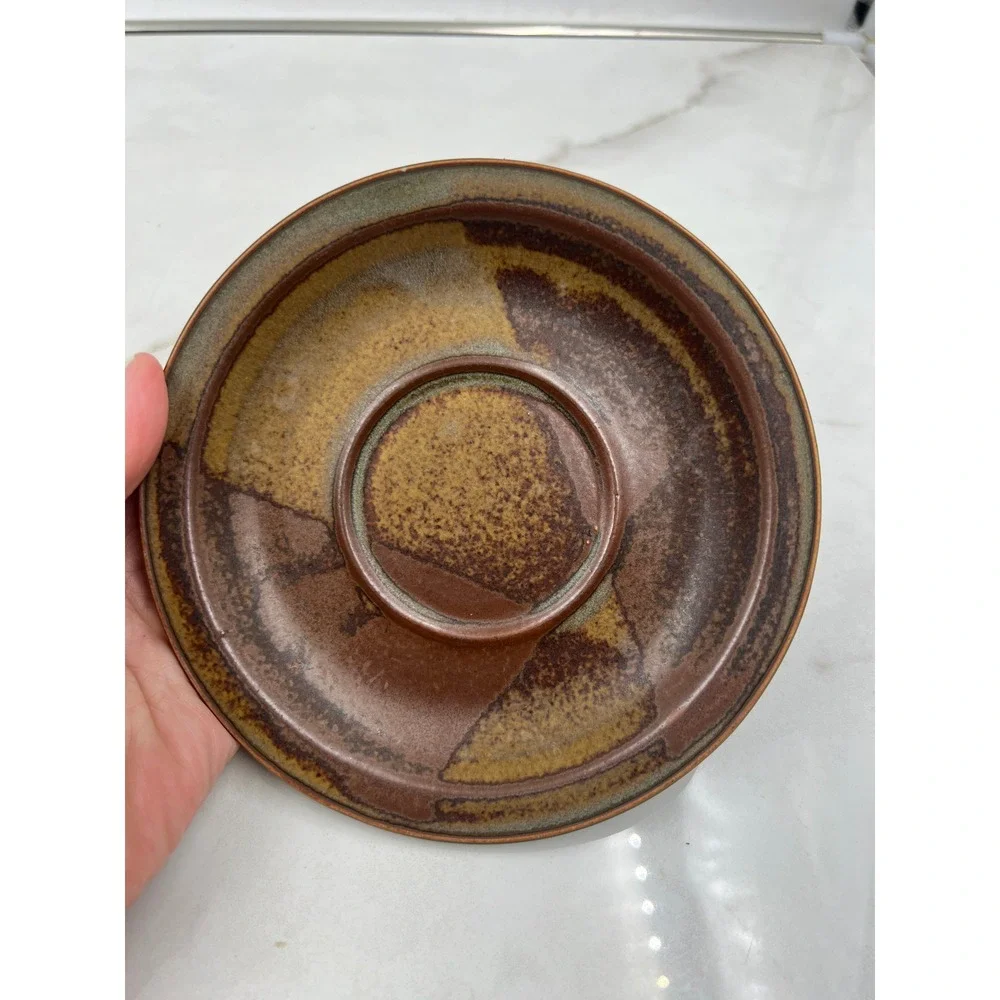 Iron Mountain Stoneware Roan Mountain Brown Bowl and Two Saucers Signed